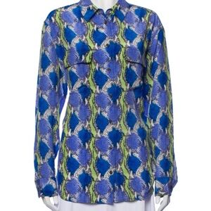 Equipment Silk Snake Skin Printed Button-Up Top Size Large